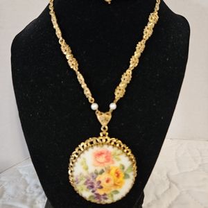 Vintage signed Western Germany Sugar glass floral necklace